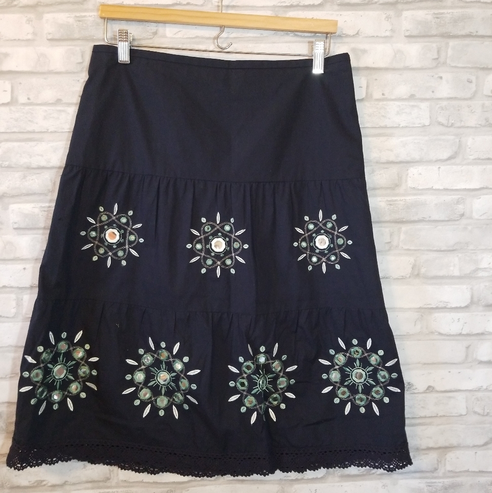 Ann Traylor Loft navy medallion layered skirt 8P